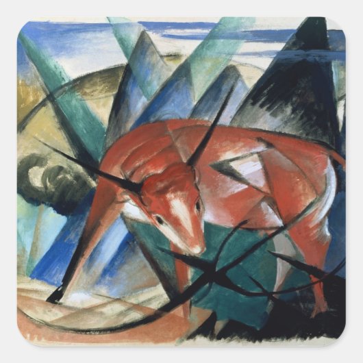 Rode stier (gouache op papier) vierkante sticker (Voorkant)
