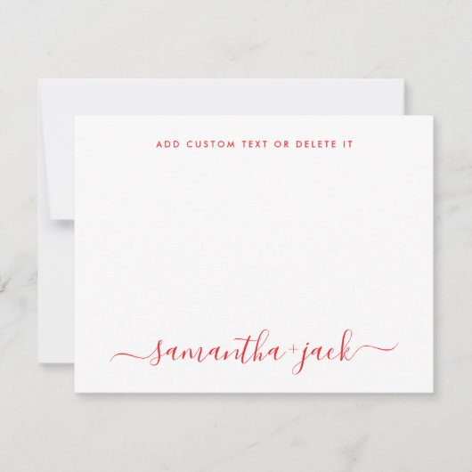 Rode stijlvolle script elegante minimalistische notitiekaartje (Voorkant)