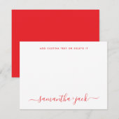 Rode stijlvolle script elegante minimalistische notitiekaartje (Voorkant / Achterkant)