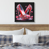 Rode Stiletto Hoge Hakken met Hartvormige Diamante Canvas Afdruk (Insitu (Slaapkamer))