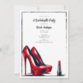 Rode Stilettos & Lipstick Glam Bachelorette Feest Kaart (Voorkant)