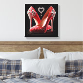 Rode Stiletto's met harten en diamanten Canvas Afdruk (Insitu (Slaapkamer))