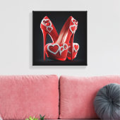 Rode Stiletto's met hartvormige diamanten Canvas Afdruk (Insitu (Woonkamer))