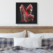 Rode Stiletto's met hartvormige diamanten Canvas Afdruk (Insitu (Slaapkamer))