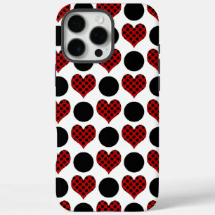 Rode Stip Harten en Zwarte Cirkels Patroon iPhone 16 Pro Max Hoesje