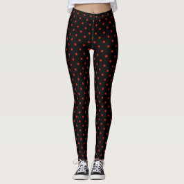 Rode stip patroon op zwart leggings