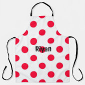 Rode stip witte achtergrond met naam schort (Voorkant)