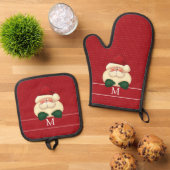 Rode Stippen en Kerstman met Monogram Kerst Ovenwant & Pannenlap Set (Top down)