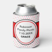 Rode Stippen Familie Picnic Naam Blikjeskoeler (Blikje Voorkant)