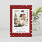 Rode Stippen Foto Prettig Kerstfeest Feestdagenkaart (Staand voorkant)