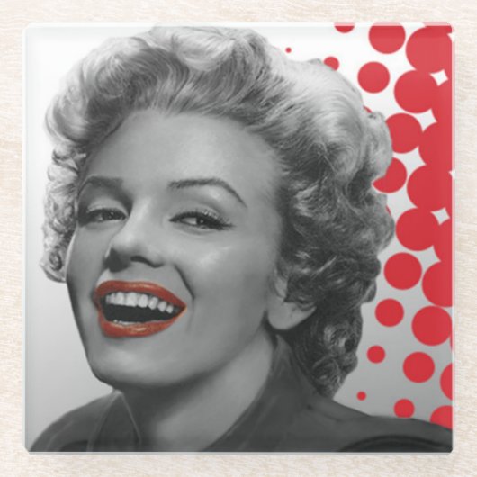 Rode Stippen Marilyn Glazen Onderzetter (Voorkant)