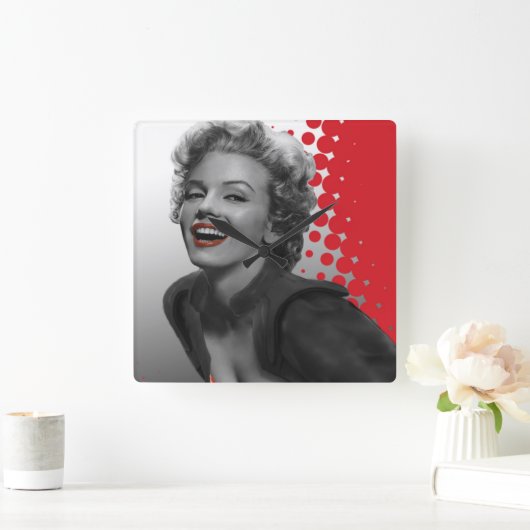 Rode Stippen Marilyn Vierkante Klok (Huis)