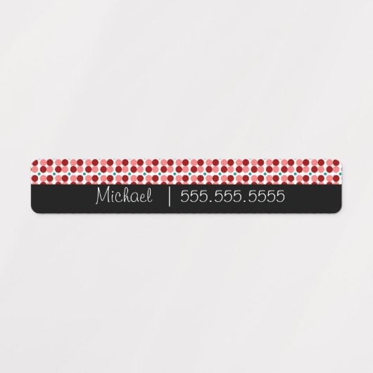 Rode Stippen School Klasse Naam Nummer Labels (Design 1)