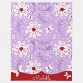 Rode Stippen Witte Bloemen Op Paars Fleece Deken (Voorkant)