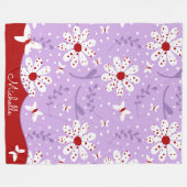 Rode Stippen Witte Bloemen Op Paars Fleece Deken (Voorkant (Horizontaal))