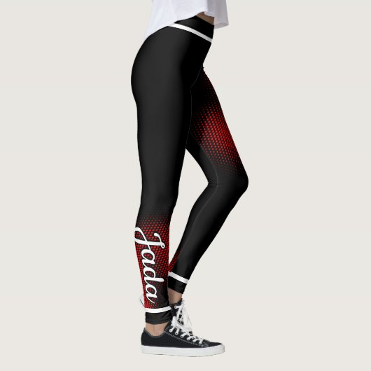 Rode stippenpatroon met Naam op ZWART of Uw Kol. Leggings (Rechts)