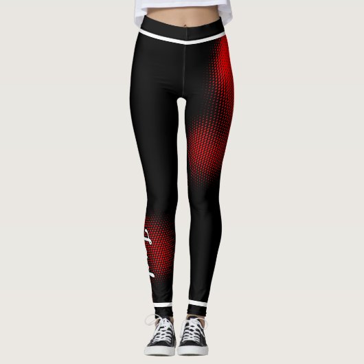 Rode stippenpatroon met Naam op ZWART of Uw Kol. Leggings (Voorkant)
