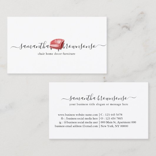 Rode stoeltje Sofa Visitekaartje (Voorkant / Achterkant)