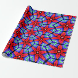 Rode Stoffen Bloemen Patroon Cadeaupapier