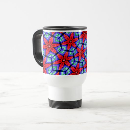 Rode Stoffen Bloemen Patroon Reisbeker (Voorkant links)