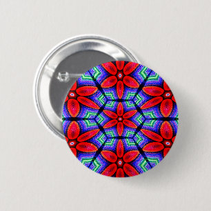 Rode Stoffen Bloemen Patroon Ronde Button 5,7 Cm