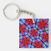 Rode Stoffen Bloemen Patroon Sleutelhanger (voorkant)