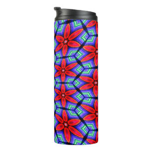 Rode Stoffen Bloemen Patroon Thermosbeker