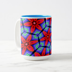 Rode Stoffen Bloemen Patroon Tweekleurige Koffiemok