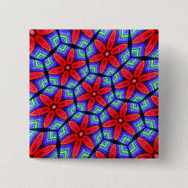 Rode Stoffen Bloemen Patroon Vierkante Button 5,1 Cm