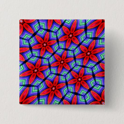 Rode Stoffen Bloemen Patroon Vierkante Button 5,1 Cm (Voorkant)