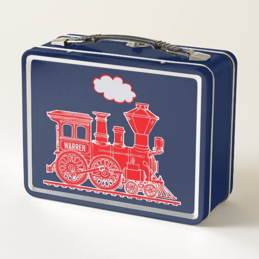 Rode stoomlocomotief kinder naam lunchbox (Achterkant)