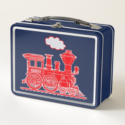 Rode stoomlocomotief kinder naam lunchbox (Voorkant)