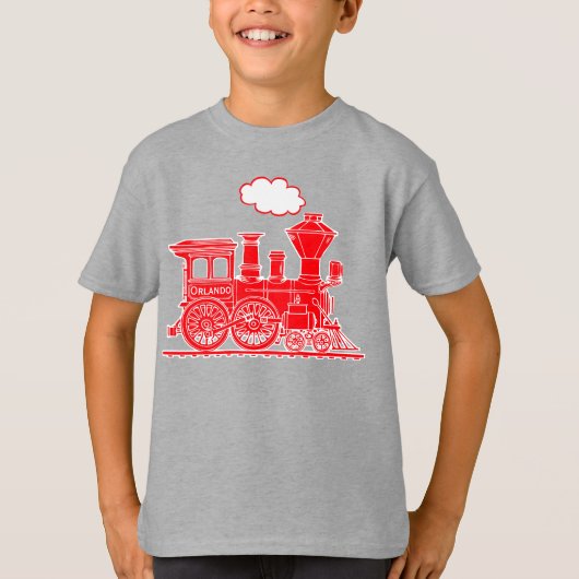 Rode stoomlocomotief met aangepaste naam kinder t- t-shirt (Voorkant)