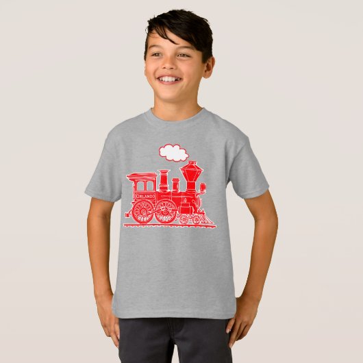 Rode stoomlocomotief met aangepaste naam kinder t- t-shirt (Voorkant volledig)