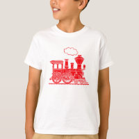 Rode stoomlocomotief op lichtt-shirt