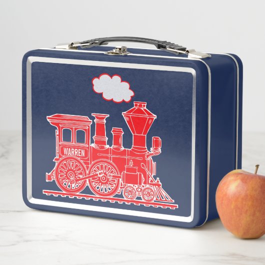 Rode stoomlocomotief trein kindernaam lunchbox (In situ)