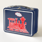 Rode stoomlocomotief trein kindernaam lunchbox (Voorkant)