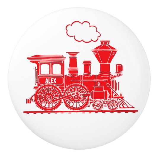 Rode stoomtrein aangepaste deurknop keramische knop (Voorkant)