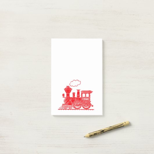 Rode stoomtrein genoemd grafisch bericht het merkt post-it® notes (Op bureau)