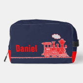 Rode stoomtrein kinder genaamd reizen toilettasje (Achterkant)