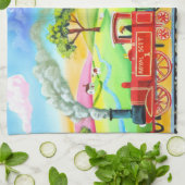 Rode stoomtrein naïef volkskunstschilderij theedoek (Gevouwen)