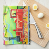 Rode stoomtrein naïef volkskunstschilderij theedoek (Quarter Fold)