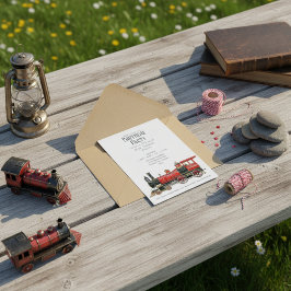  rode stoomtrein verjaardagsfeestuitnodiging kaart