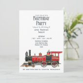  rode stoomtrein verjaardagsfeestuitnodiging kaart (Staand voorkant)