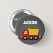 Rode stortwagen bouwvakker jongen ronde button 5,7 cm (Voorkant /achterkant)