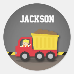 Rode stortwagen bouwvakker jongen ronde sticker