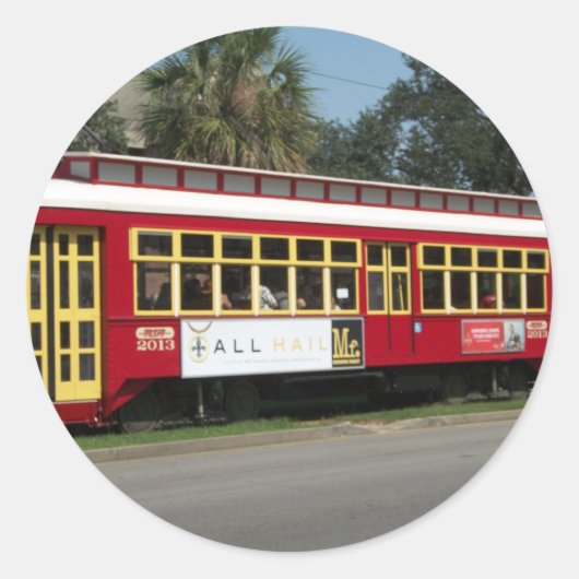 Rode Straattram Ronde Sticker (Voorkant)
