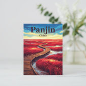 Rode Strand China Briefkaart (Staand voorkant)