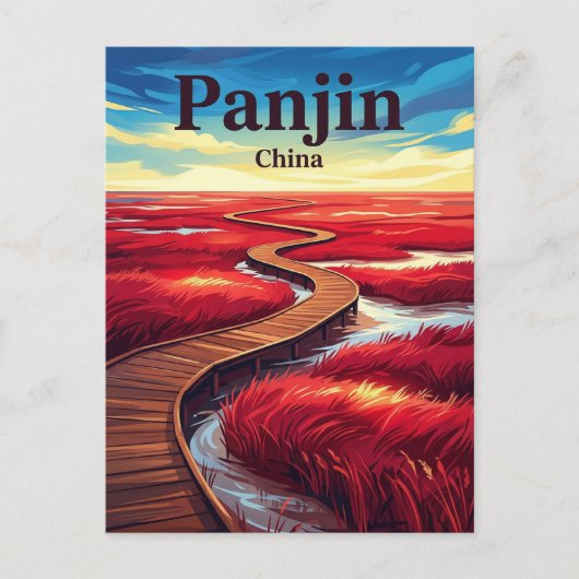 Rode Strand China Briefkaart (Voorkant)