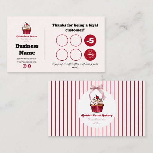 Rode Streep Bakkerij Loyalty Ponskaart Ontwerp (Voorkant / Achterkant)